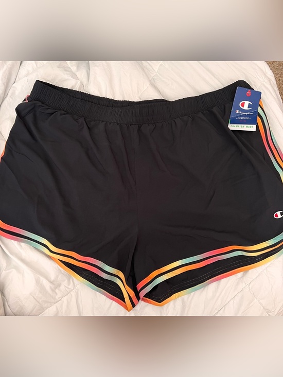 Champion Pants - Champion 3X Black Athletics Shorts with Rainbow Stripe Trim